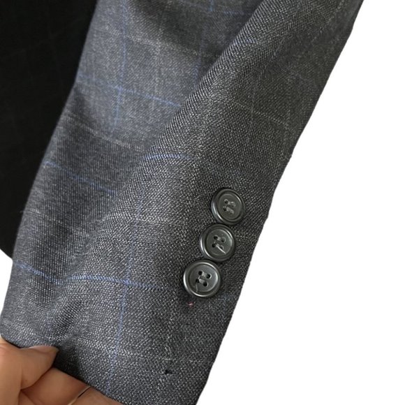 PRONTO UOMO Gray Plaid Blazer Jacket 100% Wool 4-Button 40R - Picture 7 of 10